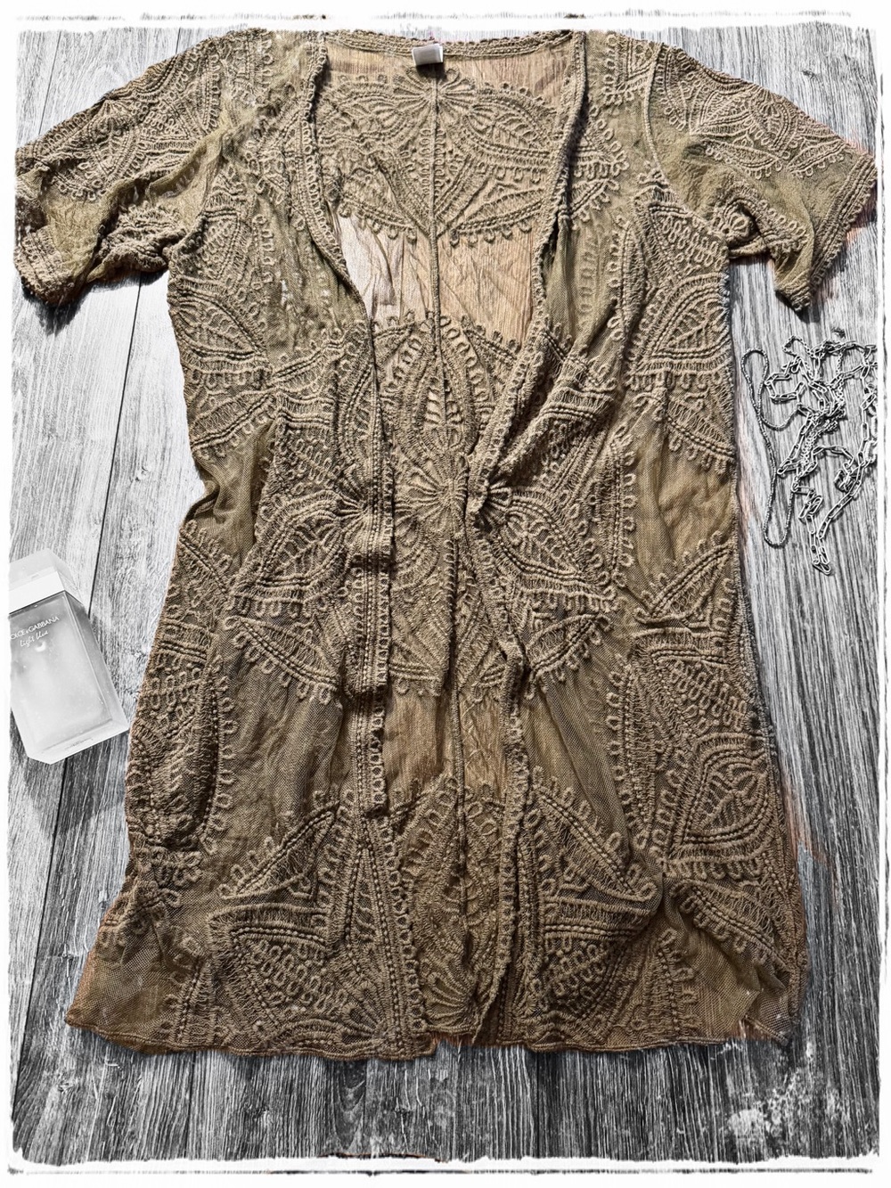Embroidered Sheer Swim Coverup or Duster— Olive